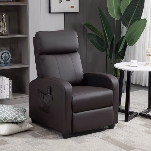 HOMCOM Brown PU Leather Massage Recliner Armchair with Remote Control