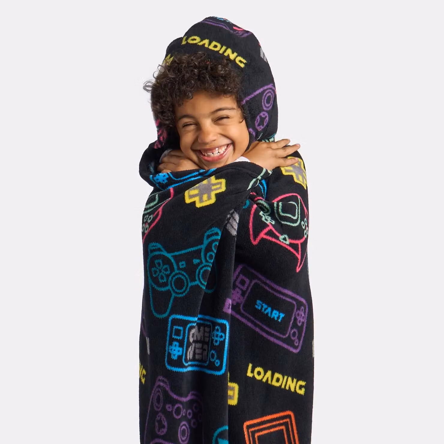 OHS Kids Black Fleece Gaming Wearable Hooded Blanket with Sleeves – 2