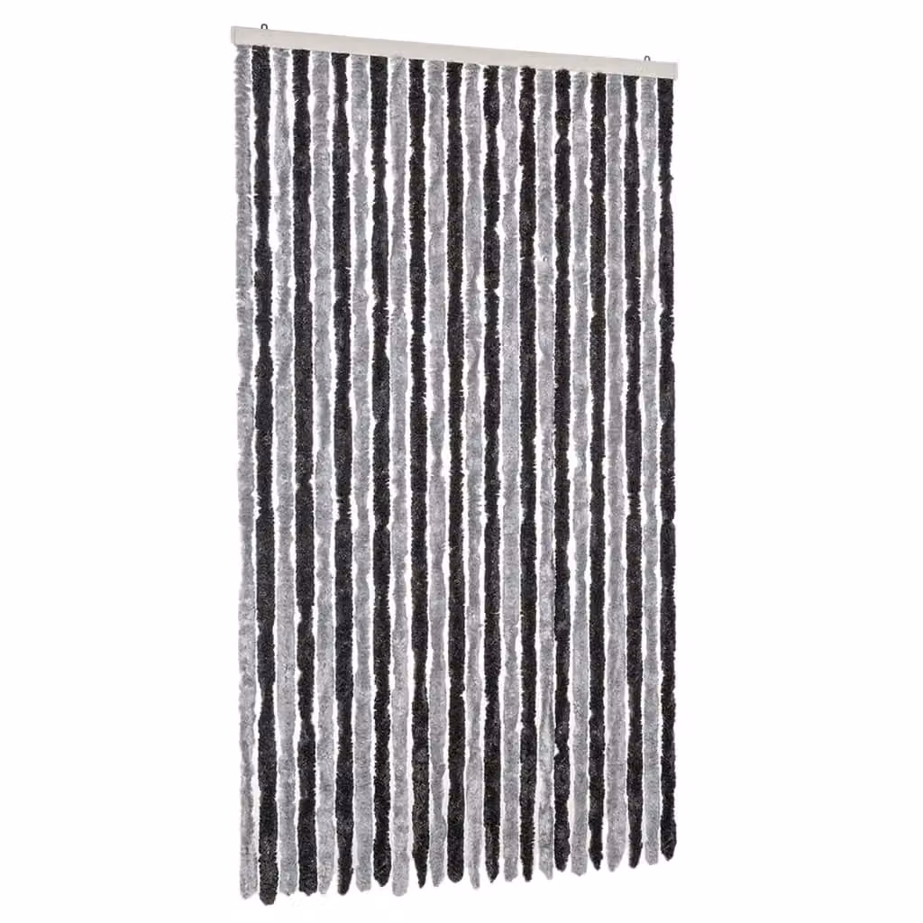 Berkfield Home Chenille Fly Curtain in Grey and Black, W: 100 cm, H: 220 cm – 2
