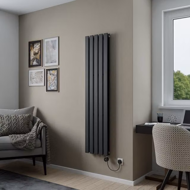 Agadon Lola Duplex Electric Vertical Designer Radiator in Anthracite Grey with WiFi and App Control