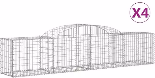 Berkfield Home Arched Gabion Baskets, 4 Piece Set, Silver Galvanised Steel, W: 300 cm, D: 50 cm, H: 60-80 cm