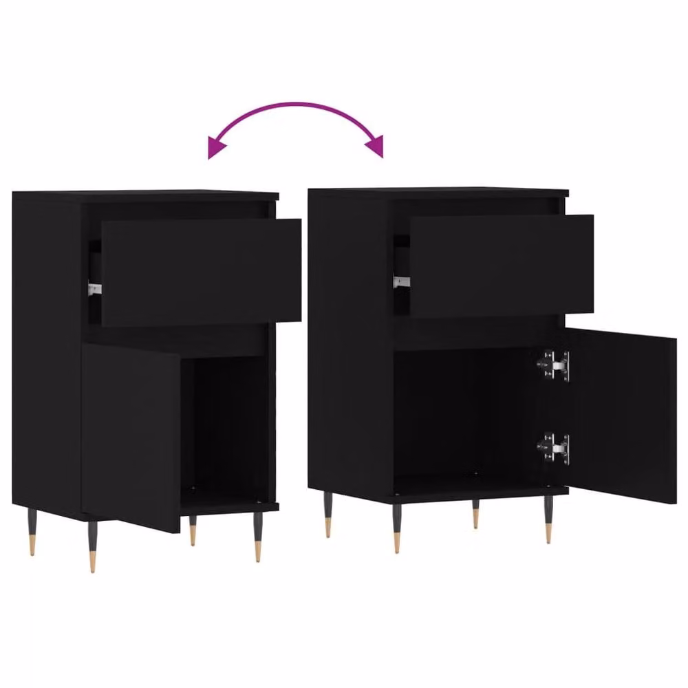 Berkfield Home Set of 2 Black Matt Engineered Wood Sideboards, W/D/H: 40 x 35 x 70 cm – 7