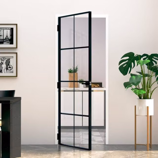 Berkfield Modern Interior Door in Black with Tempered Glass and Aluminium, W: 76 cm, H: 201.5 cm – 1