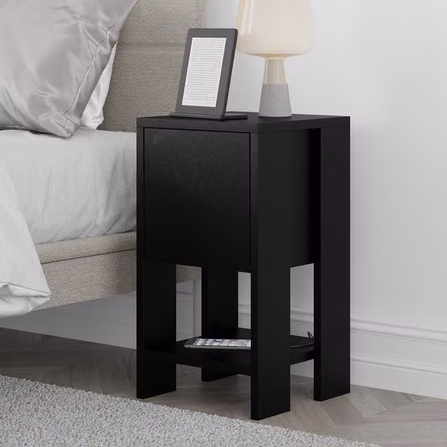 Decortie Ema Modern Black Bedside Table W/D/H: 30 x 30 x 54.8 cm