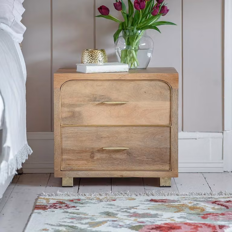 Atkin & Thyme Miro Bedside Drawer in Brown and Gold Mango Wood
