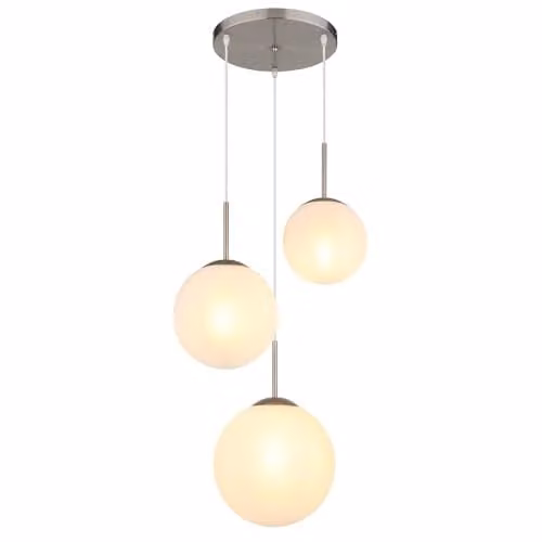Nowa Modern Glass Sphere Pendant Light with 3 E27 Bulbs in White and Silver – 1