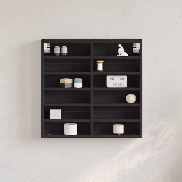 Berkfield Home Black Vitrine Cabinet with Glass Doors and Internal Shelves, W/D/H: 60 x 8.5 x 58 cm