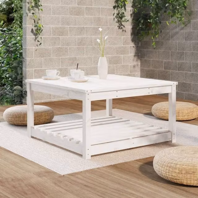 Berkfield Home Square Garden Table in White Solid Pine, W/D/H: 82.5 x 82.5 x 45 cm