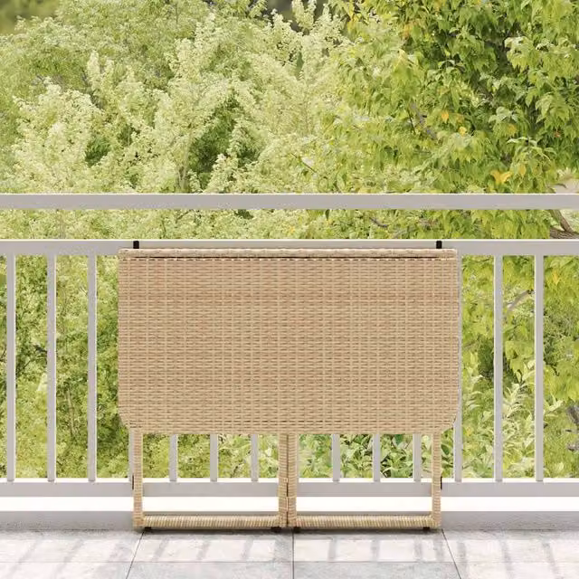 Berkfield Home Beautiful Folding Garden Table in Beige Poly Rattan, W: 90 cm, D: 51 cm, H: 75 cm – 1
