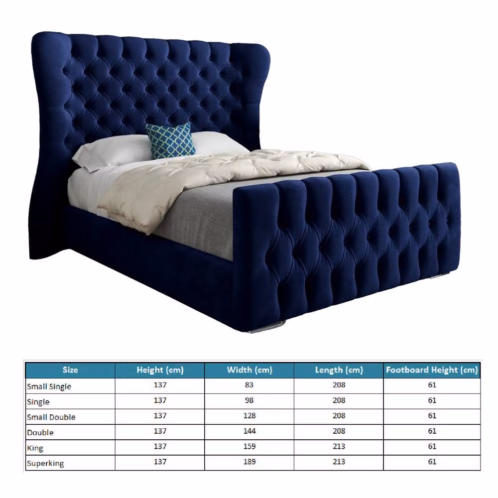 KDMD Zelah Single Wide Curved Designer Bed Frame in Blue Soft Velvet – 6