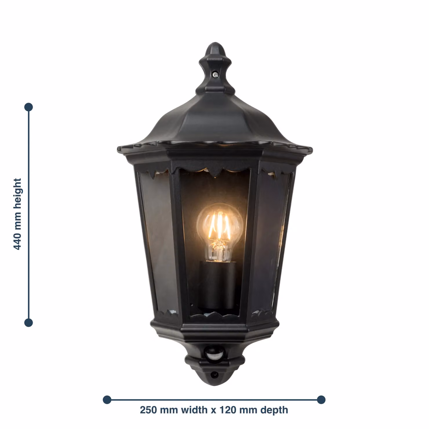 First Choice Lighting Sienna Black Outdoor Half Lantern Wall Light with PIR Motion Sensor – 5