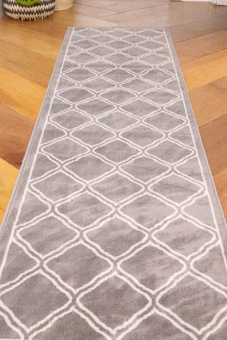 Kukoon Grey Modern Trellis Abstract Bordered Living Room Area Rug, W: 80 cm, L: 150 cm