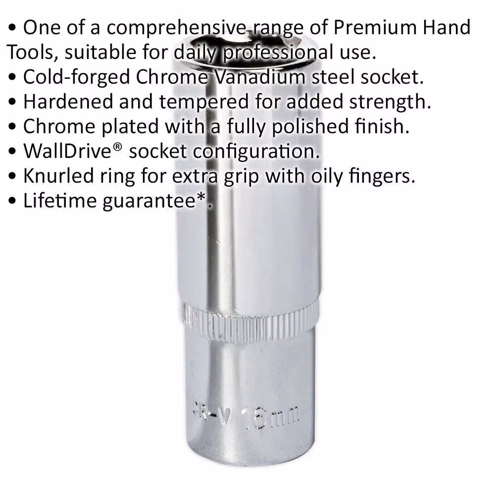 Loops 16mm Deep Drive Socket 3/8 inch Square Drive Forged Chrome Vanadium Steel in Silver – 2