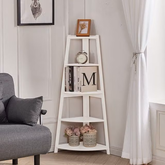 Livingandhome 5-Shelf Corner Ladder Bookcase in White