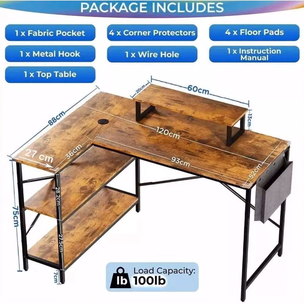 SPETLEK L-Shaped Corner Computer Desk in Brown – 2