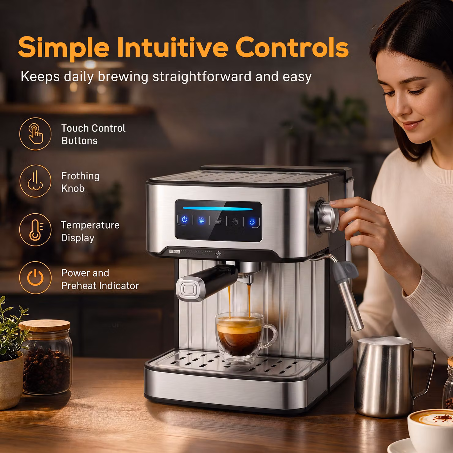 HOMCOM Silver Espresso Machine with 20-Bar Pressure, Steam Wand and 1.6L Removable Water Tank – 5