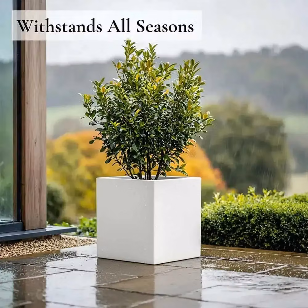 Tulipy Galvanised Steel Square Planter Tub, White, W: 40 cm, D: 40 cm, H: 40 cm – 4