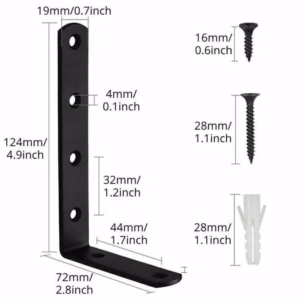 Havendro 4-Piece Set of Heavy Duty L-Shape Iron Corner Braces in Matt Black – 2