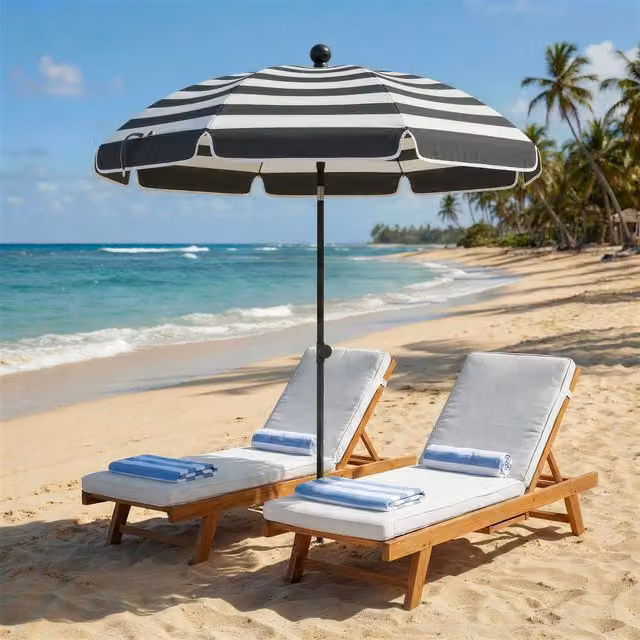 Outsunny 1.8 m Beach Umbrella Parasol with Sand Anchor and Tilt Function, Grey/White