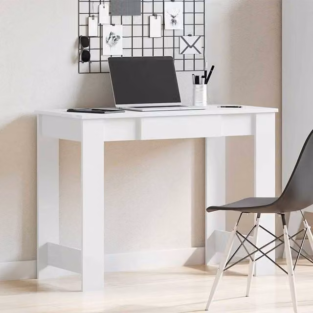Berkfield Home White Writing Desk in Engineered Wood, W/D/H: 100 x 45 x 75 cm