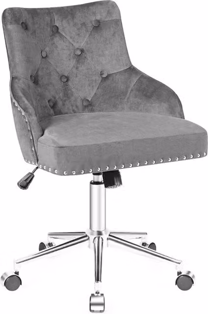 COSTWAY Modern Grey Velvet Swivel 360 Task Armchair