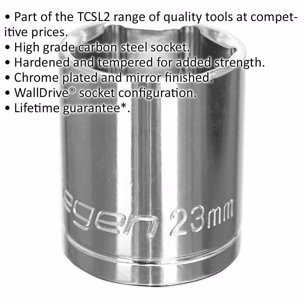 Loops 23mm Chrome Plated Drive Socket, 1/2 inch Square Drive, Silver Carbon Steel – 2