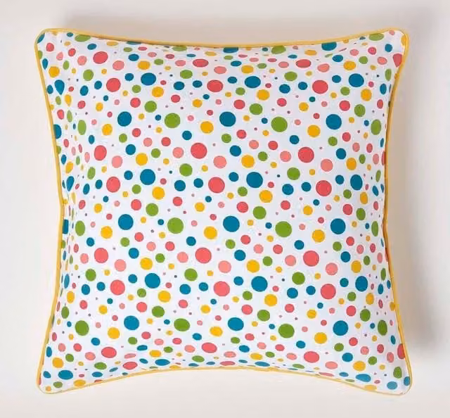 Homescapes Multi Colour Polka Dot Cotton Rectangular Cushion Cover W/H: 50 x 30 cm