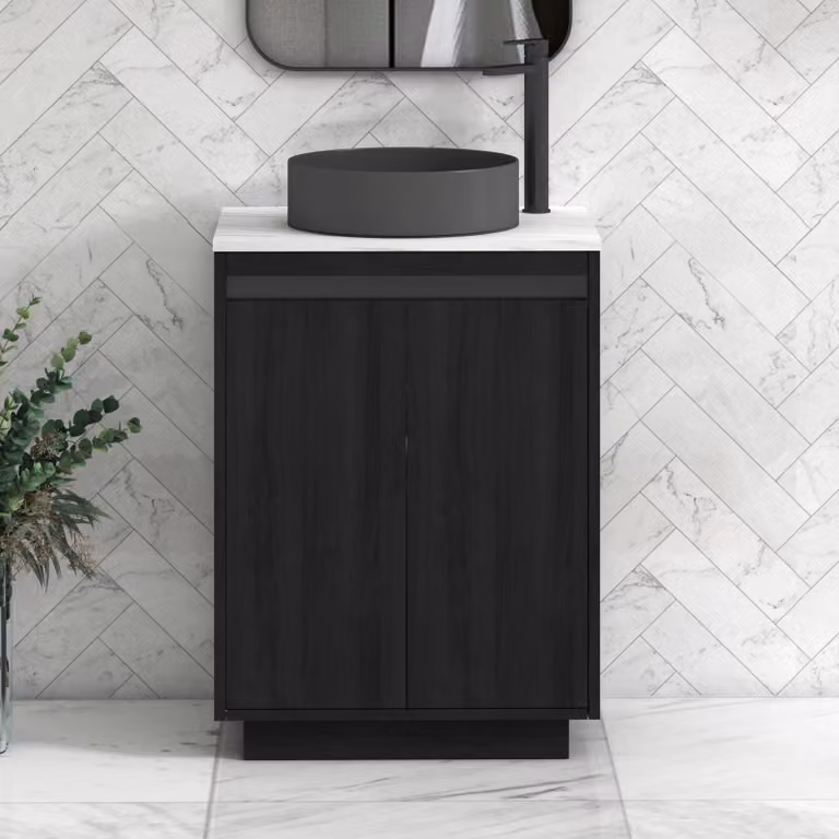 Royal Bathrooms Orion 800mm Hale Black Floor Standing Vanity Unit with Carrara White Countertop and Art Round Basin