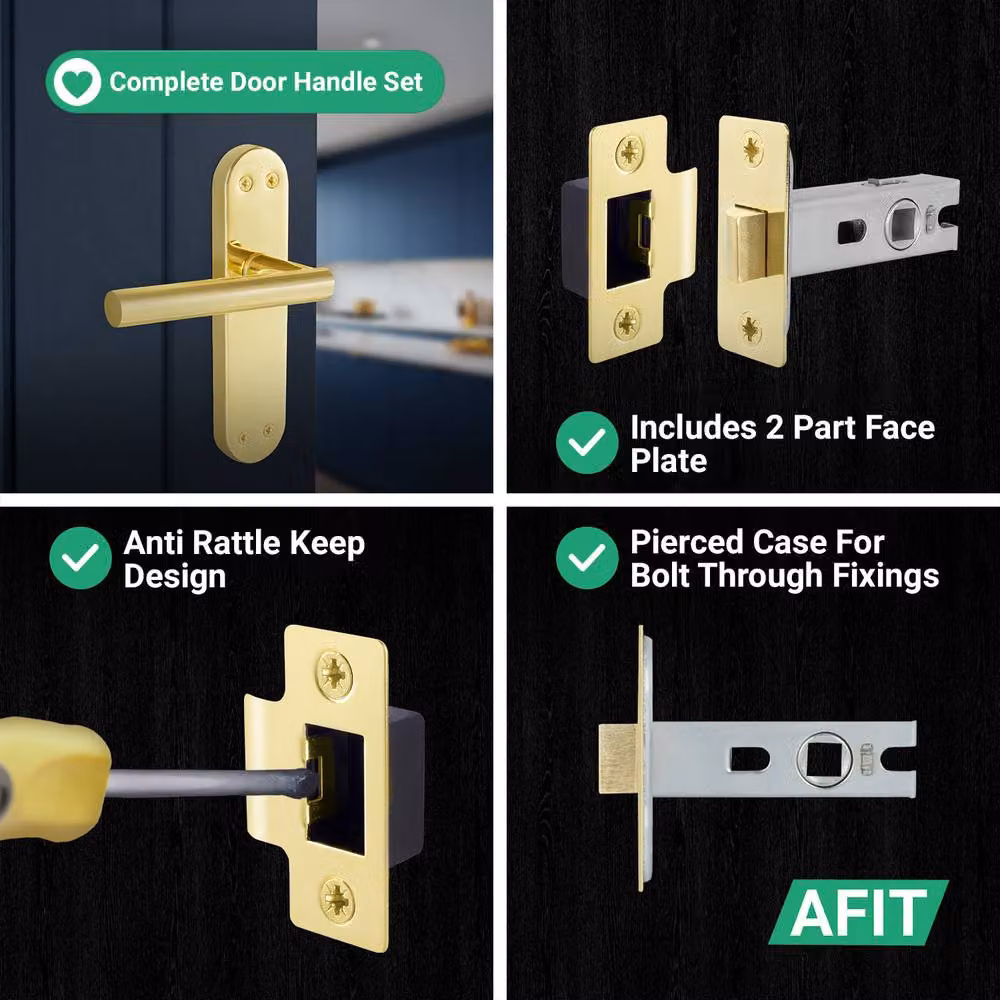 AFIT Polished Brass T-Bar Internal Handles with Latch Backplate, Gold, 4 Pairs, W/D/H: 150 x 100 x 17.5 mm – 3