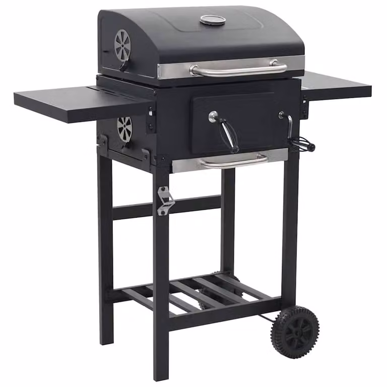 Berkfield Home Charcoal BBQ Grill with Bottom Shelf and Thermometer in Black