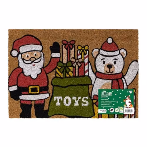 JVL Christmas Santa Coir Entrance Doormat, Multicolour, W/D: 40 x 58 cm – 1