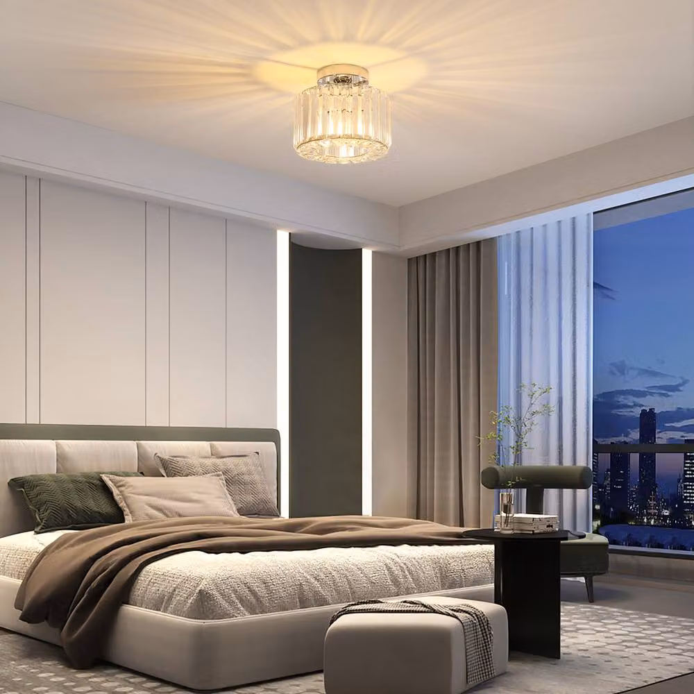 Pheashine Modern Round Crystal Ceiling Light in Silver and Chrome with E27 Socket – 2