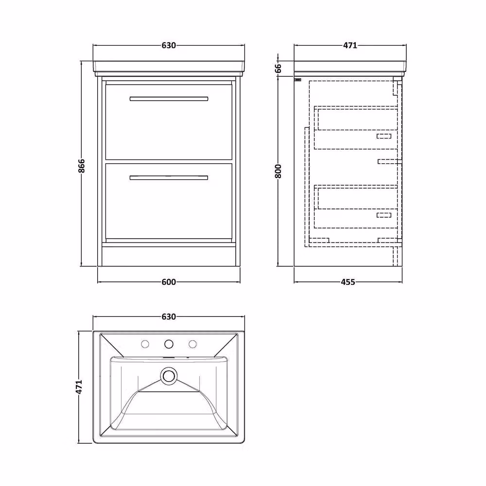 Balterley Longnor 2 Drawer Vanity Basin Unit, Graphite Grey, W: 60 cm – 2