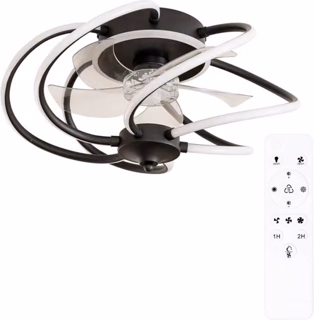 ValueLights Infinity Black Wave Integrated LED Ceiling Fan with Remote Control, Black and Transparent, Diameter: 48.5 cm