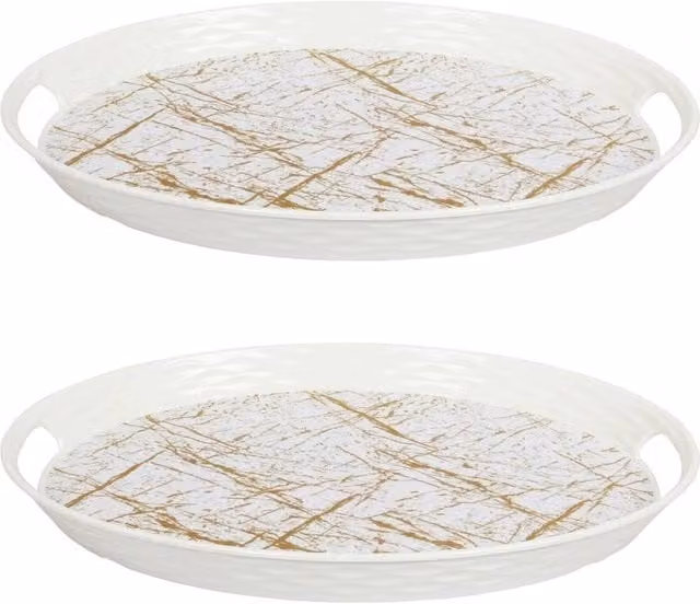 SPETLEK Set of 2 White Oval Melamine Serving Trays with Handles