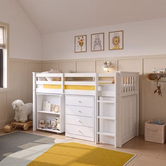 Flair Soban White Childrens Cabin Bed with Desk and Storage Drawers