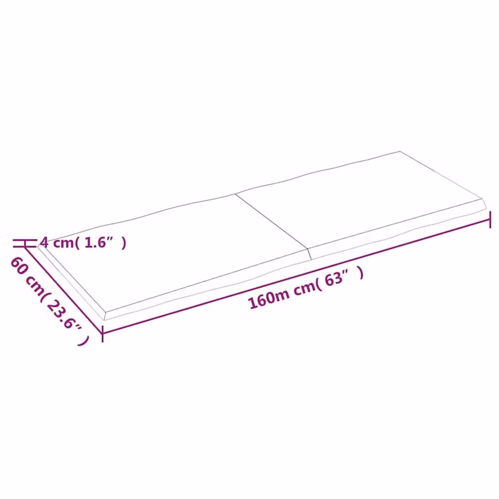Berkfield Home Dark Brown and Dark Grey Live Edge Solid Oak Table Top, W: 160 cm, D: 60 cm, H: 2-4 cm – 4