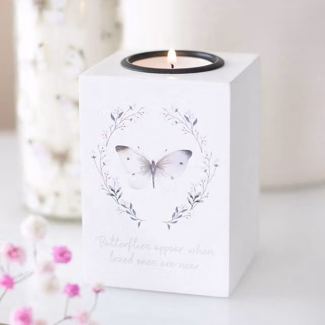 Uniqueful White and Grey Floral Wood Tabletop Tealight Candle Holder