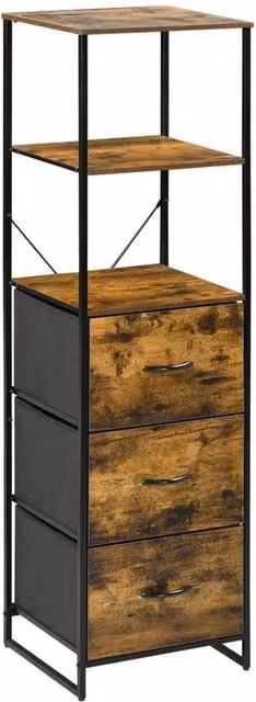 NESTLUNE Industrial Storage Cabinet with 2 Shelves and 3 Fabric Drawers, Brown, W: 100 cm, D: 15 cm – 1