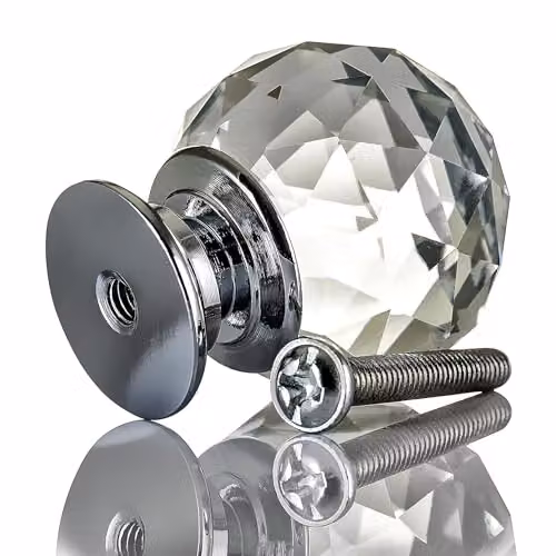 FINEWAY Set of 10 Transparent Glass Crystal Door Knobs with Chrome Base – 5