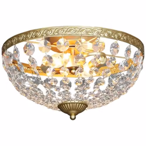 HOMCOM Crystal Ceiling Light 2-Light Flush Mount in Gold Tone – 1