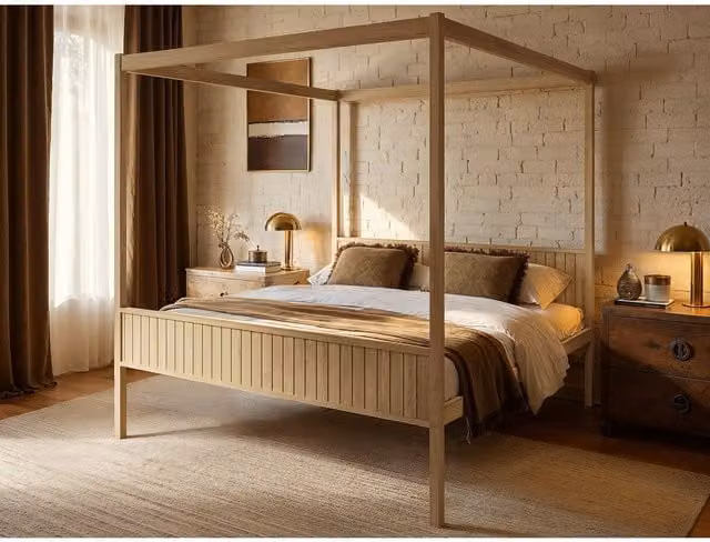 Flair Maddy 4 Poster Bed in Brown Solid Pine, W/D/H: 200 x 200 cm – 1