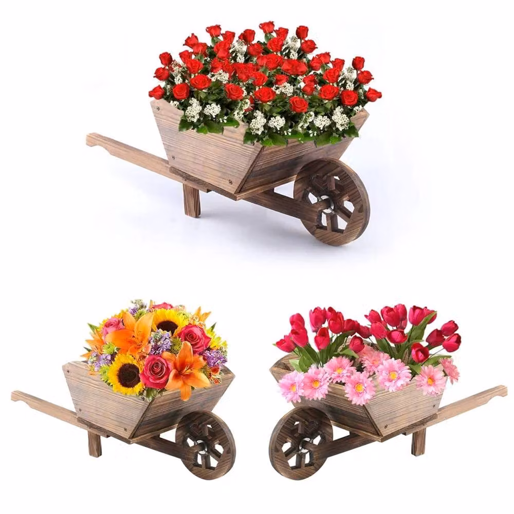 Nordara 2-Piece Natural Wooden Garden Wheelbarrow Planter Tubs in Brown – 4
