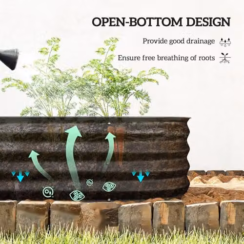 Outsunny Galvanised Steel Raised Garden Bed Planter in Black, W/D/H: 279 x 62 x 30 cm – 4