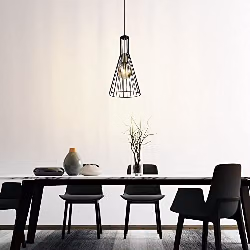 Globo Lighting Modern Metal Cone Pendant Lamp in Black and Gold/Brass, Height: 120 cm, E27
