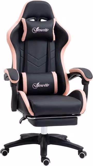 Rolipo Black PU Leather Gaming Chair with Headrest, Footrest and 360 Degree Swivel