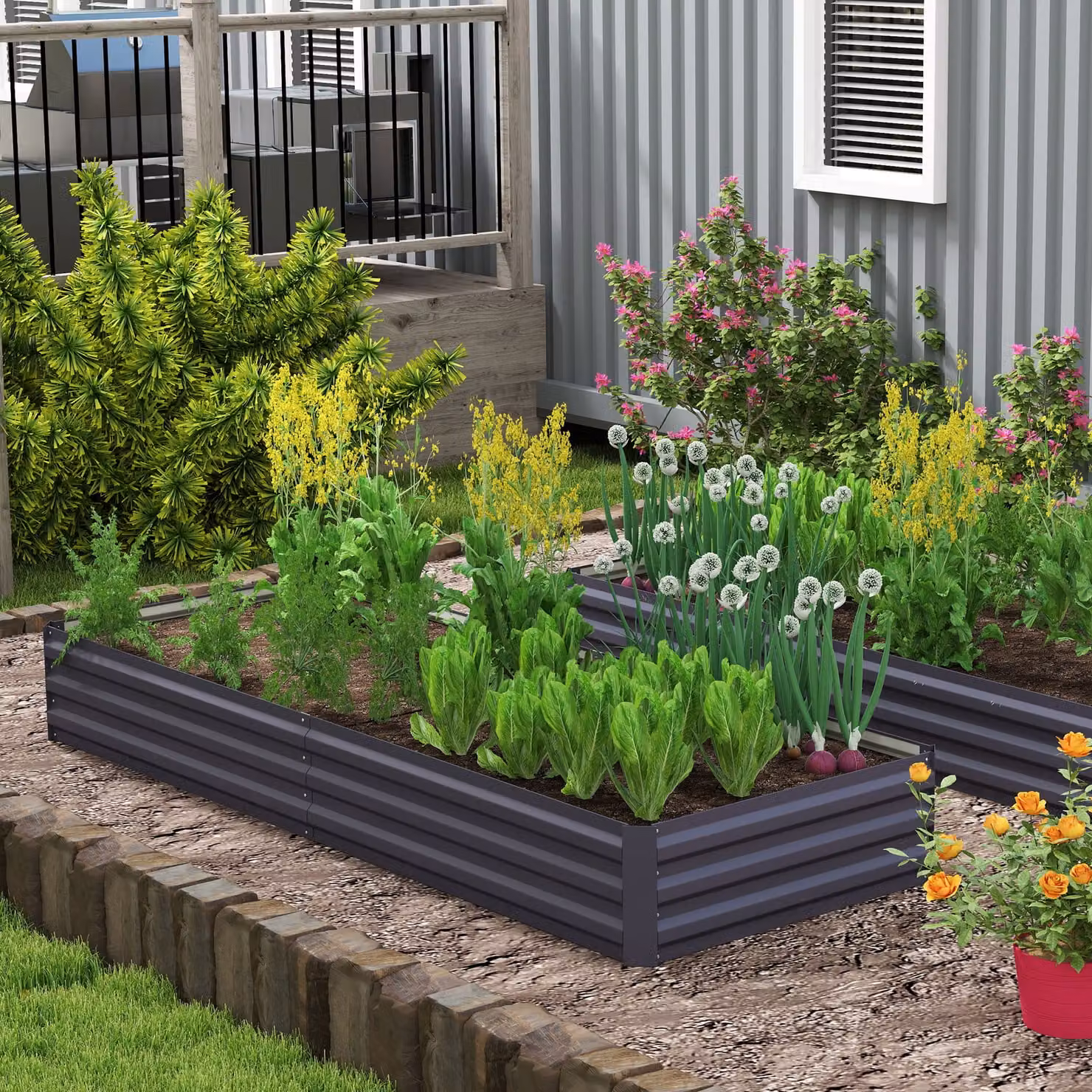 Outsunny Metal Raised Garden Bed Planter Box for Flowers and Herbs, Grey, W: 241 cm, D: 90.5 cm, H: 30 cm – 2