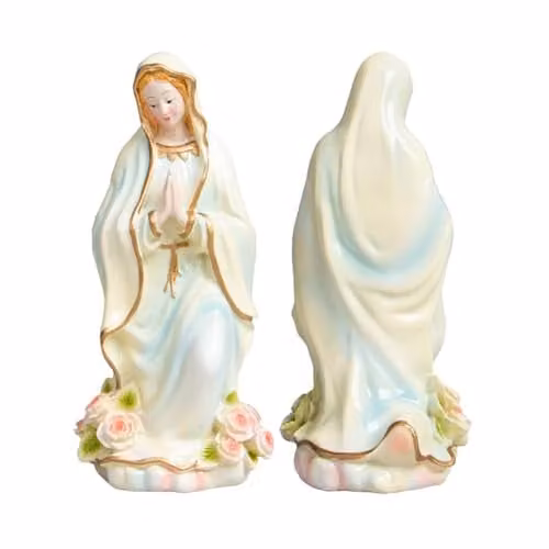 Voltico Mini Virgin Mary Prayer Statue Ornament, Gold, White and Multicolour Resin Catholic Figurine, Height: 12.2 cm – 1