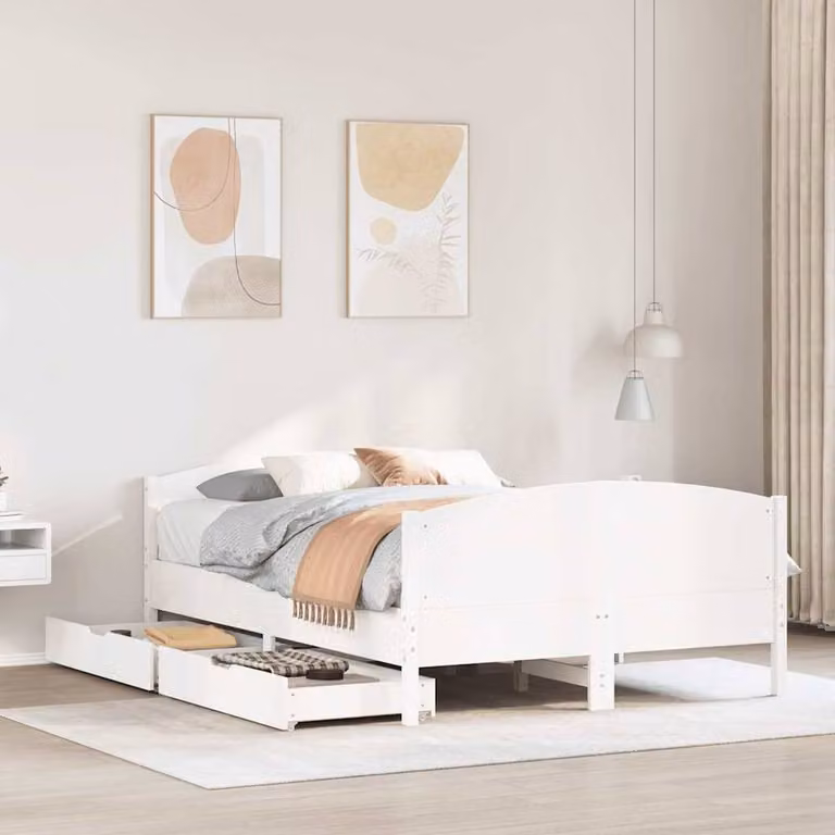 Berkfield Home Small Double Bed Frame in White Solid Pine Wood, W/D/H: 120 x 200 cm