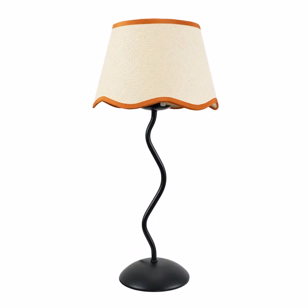 ValueLights Wiggle Black Metal Stem Table Lamp with Burnt Orange Fabric Scallop Trim Shade – 2